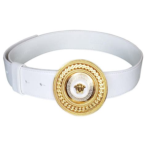 versace crown belt|white versace belt on waist.